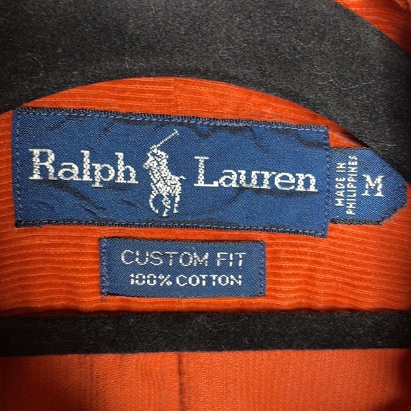 Vintage Ralph Lauren Mens Size M Orange Corduroy Long Custom Fit Button Down - Picture 7 of 11